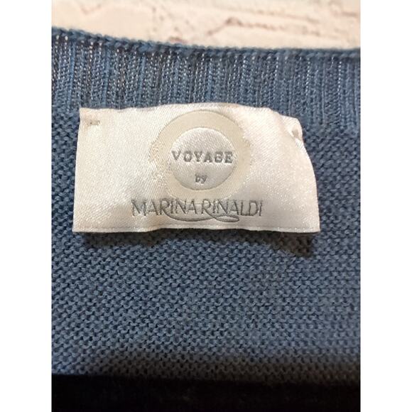 VOYAGE By Marina Rinaldi Gray Blue Wide 3/4 Sleeve Tunic Sweater Merino Wool L - Picture 10 of 13